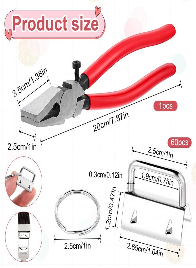 Xosjska 61Sets Key Fob Hardware Lanyard Key Fob Hardware 1 Inch with Key-Fob Pliers Tool Key-Fob-Hardware with Plier for Wristlet Lanyard Making Supplies - Image 2